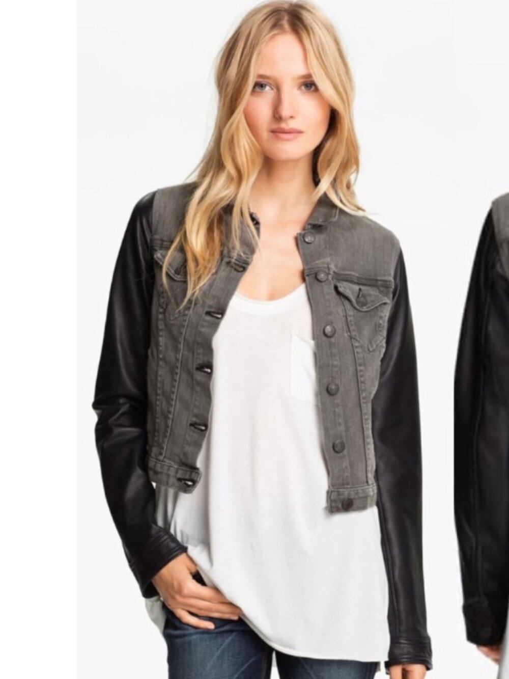 Rag & Bone | Grey Leather & Denim Jacket